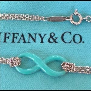 Tiffany & Co. Sterling Silver & Blue Enamel Infinity Double Chain Necklace 18"